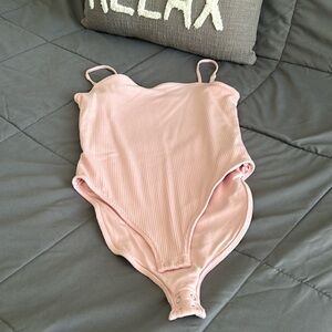 Old Navy S Red Ribbed Bodysuit Slim Romantic Strapless Pink New Body Suit Demure